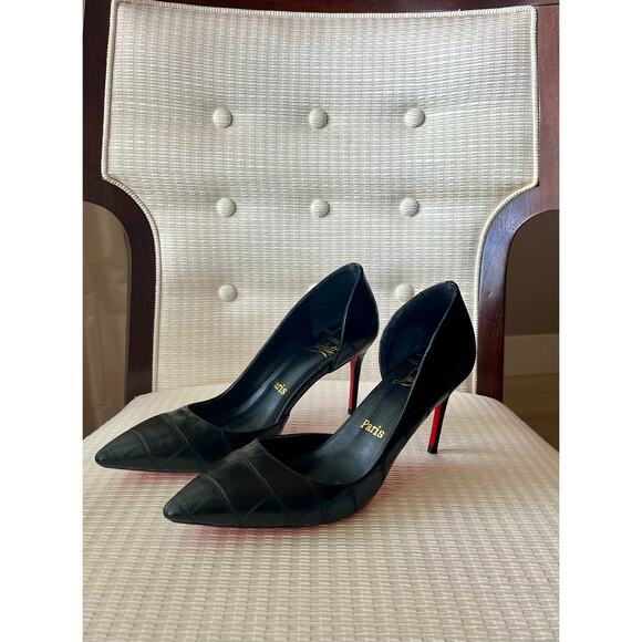Christian Louboutin Shoes - Christian Louboutin Iriza D’Orsay 85mm Black Croc Embossed Pumps Sz 9